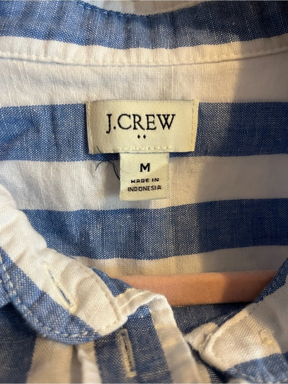 J.Crew Blue & White Striped Linen Blend Button-Up Shirt Size Medium